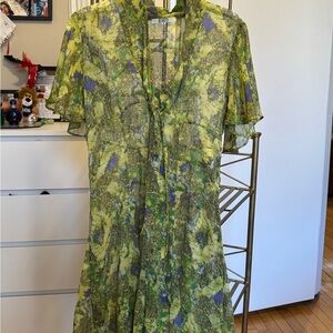 Floral See ThroughGreen and Purple Women's Dress
